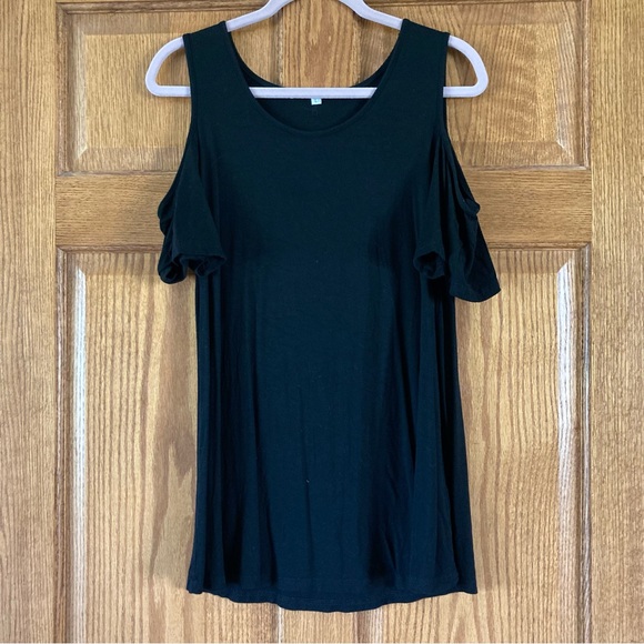 5/$15 Versatile Black Cold-Shoulder Swing-Style Top/Tunic Large - Picture 2 of 9